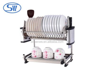 China Sustainable Kitchen Accessories Two Tiers Hanging Stainless Steel Dish Rack for sale