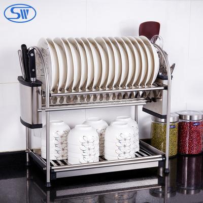 China Wholesale Viable Guangzhou Save Space Storage Rack High Quality 2 Tier Stainless Steel Table Style Dish Rack With Dish Rack for sale