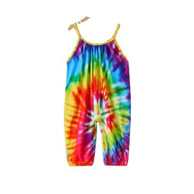 China Hot Sale Anti-wrinkle 100% Cotton Tie Dye Kids Romper Summer Pants Comfortable Kids Suspenders Pants for sale