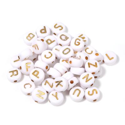 China 100 Pcs 7mm Letter Beads Acrylic White Acrylic Beads Alphabet DIY Jewelry Accessories Gold Flattened Pole Loose Acrylic Plastic Bracelet Beads for sale