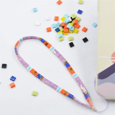 China Miyuki Imitation Tila Beads Miyuki Tila Beads Imitation Smiley Face Lanyard Beads Phone Chain, Trendy Colorful Handmade Glass Seed Beaded Phone Charm Strap for sale