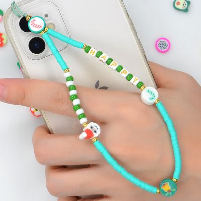 China Glass+Polymer+Acrylic Letter Beads Glass Seed Beads Phone Strap Charm, Santa Claus Tree Polymer Fimo Clay Beads Phone Strap for sale