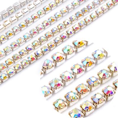 China Silver Chain Cup Chain Chaton Diamonds Beads Copper Brass Glass Cup Chain, Crystal Rhinestone Chain Trim for Jewelry Making Garment for sale