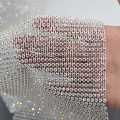 China Pointback Customized Elastic Fabric Trimming Stretch Rhinestone Mesh Sheet Garment Accessories Rhinestone Fabric Mesh for sale