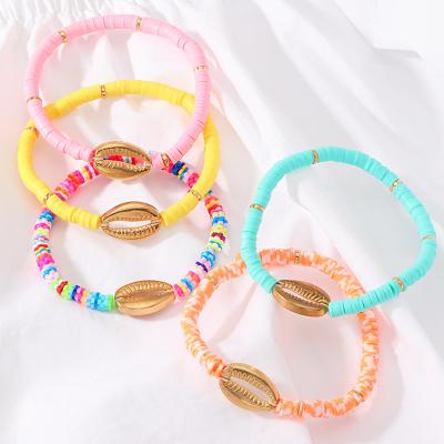 China Cute Popular Colorful Shell Holiday Style Soft Clay Bracelet Female Bohemian Bracelet for sale