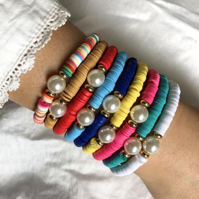 China Cute Bohemian Style Female Bracelet Color Clay Beads Beads Elastic Rope Bracelet for sale