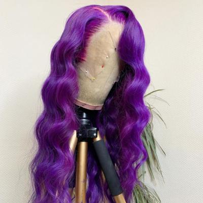 China Wholesale Price Colorful Body Wave Wig Purple Color Body Wave Lace Front Human Hair Wigs Brazilian Remy Hair With Swiss Transparent for sale