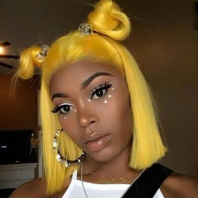 China iFINER Wholesale Price Color Brazilian Remy Hair With Swiss Transparent Silky Straight Yellow Lace Wigs BOB Straight Lace Front Human Hair Wave for sale