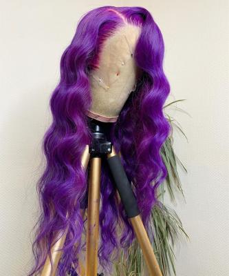 China Super Wave Human Hair Virgin Brazilian Body Wave Wigs Lace Front Purple Color Wigs For Women Purple Color Body Wave Lace Front Wig for sale