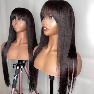 China iFiner Straight 30 Inch Long Peruvian Straight Hair Lace Front Wigs With Bangs , Lace Front Wigs for sale