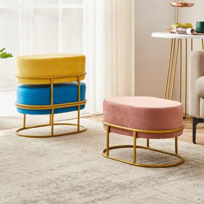 China High Quality Sponge Removable Soft Stool Cover Velvet Foot Stools Storage Stool Cover Round Ottoman Chair Living Room Ottoman Footstool for sale