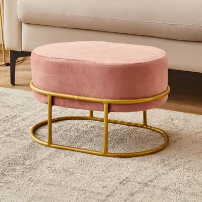 China Free Sample Storage Velvet Stool Adorned Soft Round Ottoman Cover Removable Stool Chair Living Room Furniture for sale