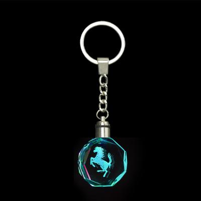 China China 2020 Wholesale empty custom k9 crystal glass LED key chain 3D laser engraving crystal horse key chain for promotional gift for sale