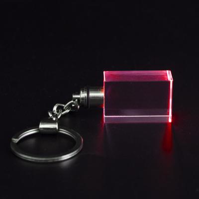 China Laser Engraving or Printing Cheap Wholesale UV Blank K9 Crystal Key Chain Led Light Crystal Rectangle Key Chain Customized for Souvenirs for sale