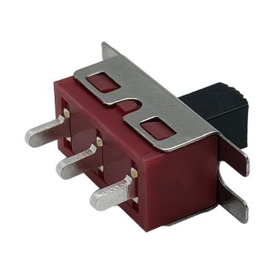 China Precision Mini PCB 3A 220V AC 3 Red Terminals 2 Position Electronic Horizontal Momentary Slide Contact Toggle Switch for sale