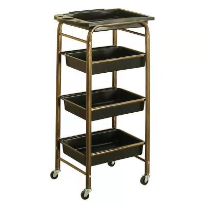 China Good Quality Modern Professional Black And Gold Salon Products Beauty Barber Station Tray Trolley for sale