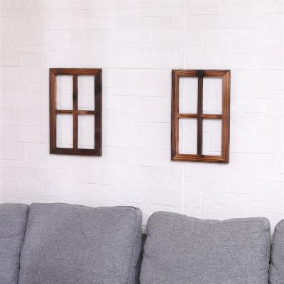 China European Wall Decor-Home Rustic Solid Antique Wood Window Decorative Barnwood Frame For Living Room for sale