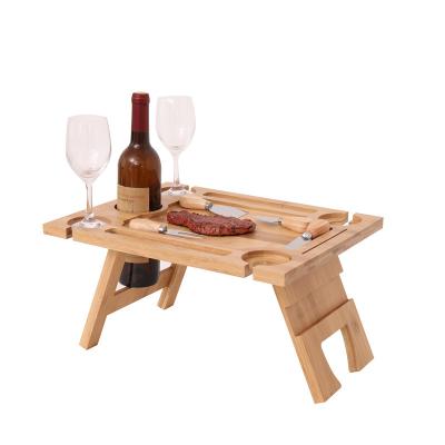 China Outdoor Portable Folding Wooden Table Champagne Mini Picnic Rack Bamboo Picnic Custom Place Table Wine Beer With Knives 40x29.5x20cm for sale