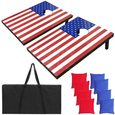 China Factory Outdoor Sport Wooden Cornhole Play Sandbag Board Lightweight American Flag Backyard Solid Wood Cornhole Light Premium Set for sale