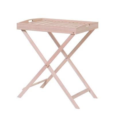 China Multifunctional High Quality Folding Wooden Serving Coffee Table Stand Tray Bed Planter Grow Tray Snack Table With Hole Handle for sale