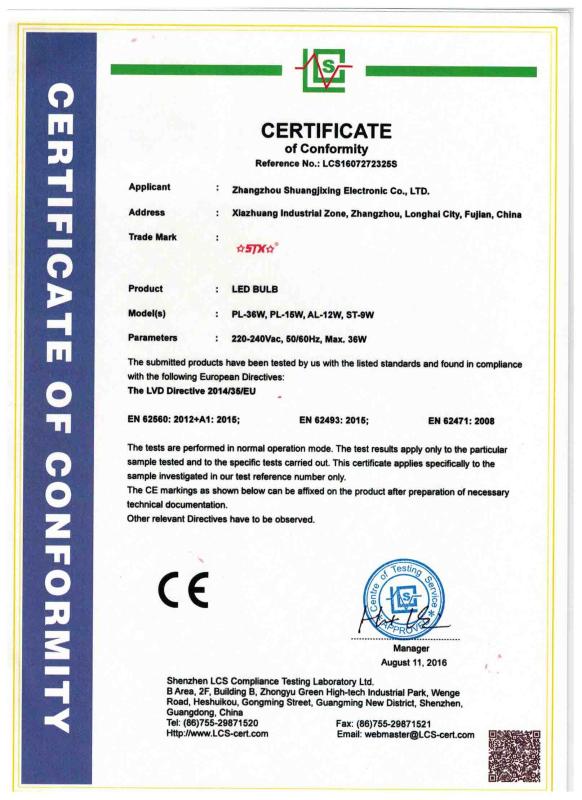 CE - Zhangzhou Shuangjixing Electronic Co., Ltd.