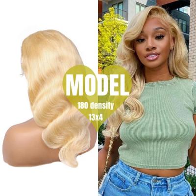 China Body Wave 613 180 Density Swiss Front Body Wave Wig 13x4 Lace Up 180% Density Virgin Brazilian Pre Plucked Blonde Wig Human Hair Wigs for sale