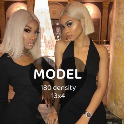 China Straight 13x4 Lace Up Short Straight Bob Wigs Brazilian 613 Blonde 8 Density 613 Bob Lace Front Wig Girls 180% Inch Human Hair Wig for sale