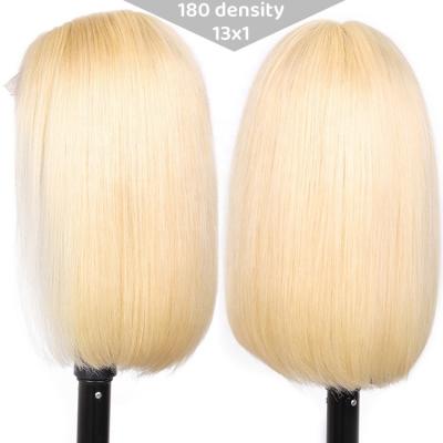 China Straight Lace Front 613 Blonde Straight Bone 8 Inch Short Bob Human Hair Wigs 13x1 Human Hair Bob Wig Raw Virgin Human Hair for sale