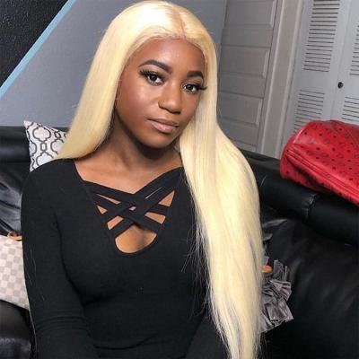 China 100% Virgin Human Hair 613 Blonde Lace Front Natural Hairline Straight Wig 180% Density Glueless Full Lace Straight Wigs Headband for sale