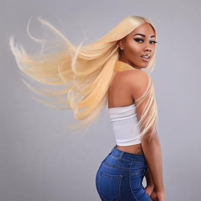 China Straight 210% Density Human Hair Wig For Black Women Blonde 613 Straight Transparent Swiss Lace Wigs 13*4 Frontal Wigs With Baby Hair for sale