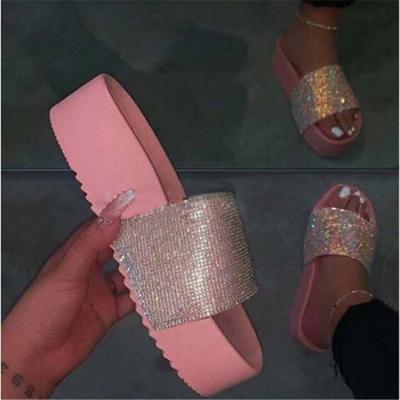 China Fashion Trend 2022 Lady Wedges Slides Chunky Heel Diamond Summer Platform Shoes Plus Size Casual Slippers Sandals For Women for sale