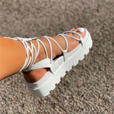 China 2022 Fashion Trend Lace Up Casual Shoes Summer Ladies Woman Platform Flat Sandals For Women Fashion Beach Women's Sandals for sale