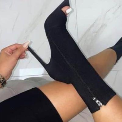 China Fashion Trend Zipper Slider Shoes Fish Mouth Sandals Winter Thigh High Boots Fashion Outdoor Warm Heel Ankle Woman Boot for sale