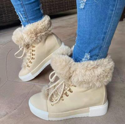 China 2022 Fashion Trend New Arrival Plus Size Women's Casual Shoes Round Toe Lace Up Female Plush Platform Rejects Fur Fashion Flat Sneakers for sale