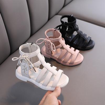 China New Summer Children's Beach PU Sandals Round Sandal Girls Soft Leather Strap Kids Flat Slides Kids Shoes for sale