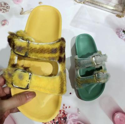 China Winter Slipper Anti-Slippery Fur Shoes Plush Slippers Women's Shoe Custom Made Female Women And Logo Slides Ladies Flat Sandals Wholesale for sale