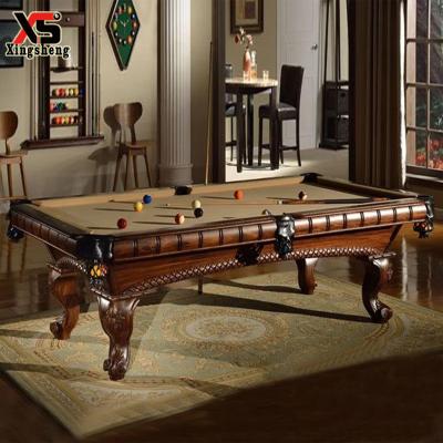 China pokect good price real leather wood carving top antique snooker table high grade for sale