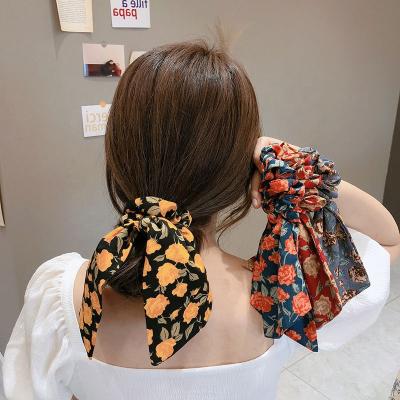 China Satin Bowknot Floral Bowknot Elastic Hair Scrunchies Hair Scrunchies Girl Accessories Satin Ribbon Headbands for sale