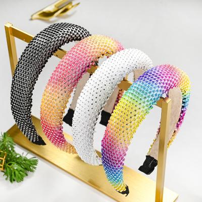 China Baroque Fashion Thickened Rhinestone Mesh Sponge Rainbow Diamond Hairband Korean Exquisite Rhinestone Women's Color Rhinestone Headbands for sale