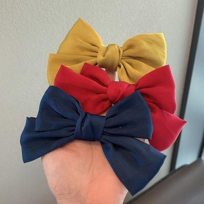 China French Style Satin Kids Hair Accessories Beads Princess Satin Butterfly Bow Hairpin Handmade Hair Clips For Girls for sale