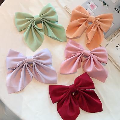 China Satin Manufacturer Super Large Satin Fabric Hairpin Duck Beak Clip Women Hair Accessories Butterfly Bow Sheer Hair Clips For Girl for sale