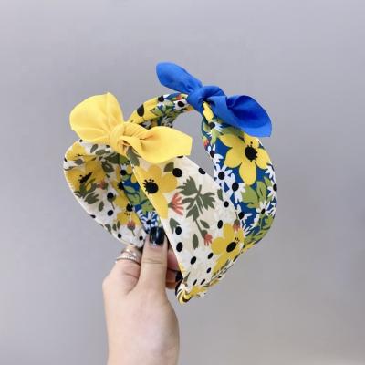 China Girl's super sprouting girl's headbands color contrast color sponge bow edge cloth band children's floral hair cute wide cute wide floral colorful cloth for sale