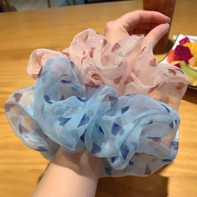 China Korean Super Soft Fabric Girl's Simple Cute Organza Large Intestine Love Organza Cloth Hair Scrunchies Size 20cm Hair Scrunchies for sale