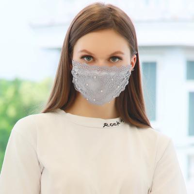 China Amazon Fashionable Hot Selling Dustproof Thin Milk Face Cover Summer Sunscreen Face Cover Pearl Lace Fabric Silk Face Masks for sale