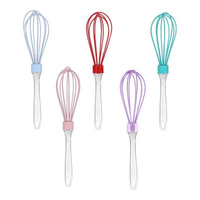 China Hot Selling European and American Viable Silicone Egg Beater Handle Handheld Transparent Egg Beater 10 Inch Kitchen Manual Mixer for sale