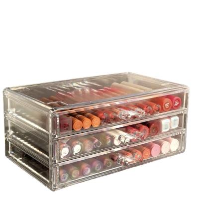 China 3 Layers Shelf Modern Dustproof Clear Acrylic Lipstick Cosmetics Table Top Table Drawer Storage Box for sale