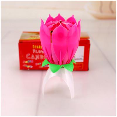 China Music Wholesale Candles Birthdays Lotus INS Birthday Cake Candles Blossoming Flat Rotating Electronic Candles for sale