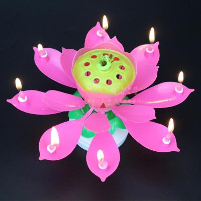 China Wholesale High Quality Music Candles Wholesale Lotus INS Birthday Cake Candles Flowering Flat Rotating Electronic Lotus Candles for sale