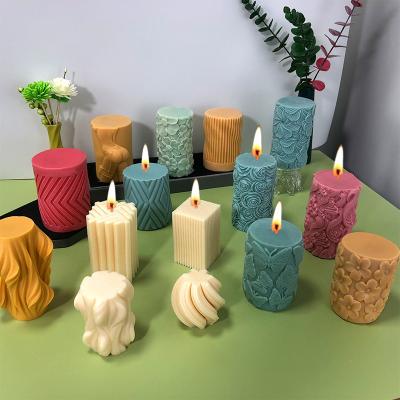 China DIY Stocked Geometric Cylinder Candle Mold Long Crenellated Square Column Aromatherapy Candle Gypsum Soap Silicone Mold for sale