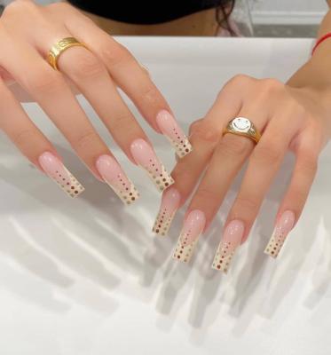 China Imported ABS Material Press On Nails Artificial Ballet Style Long Fake Nails Long Fake Nails Salon French Tip Polka Dot Nails for sale